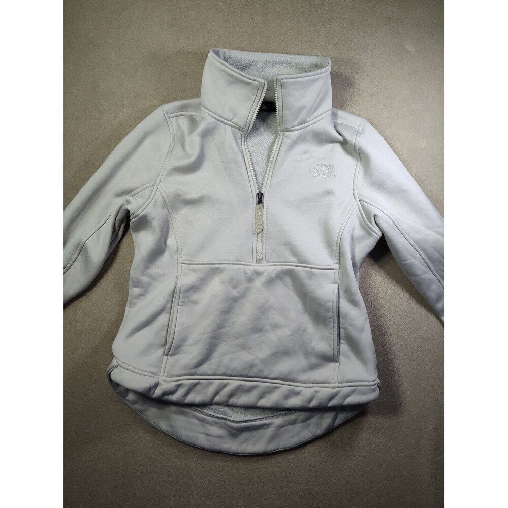 The North Face Womens 1/4 Zip Fleece Pullover Sweater Cream Kangaroo Pocket